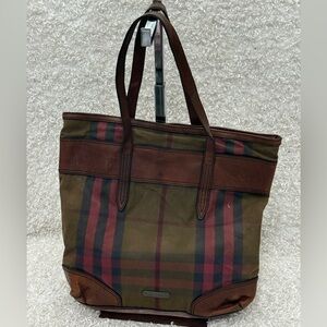 Burberry Canvas Plaid Tote Bag